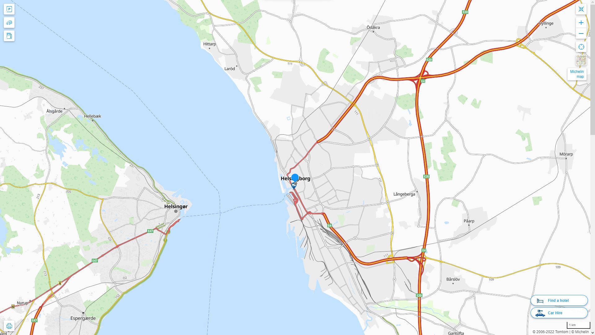 Helsingborg Highway and Road Map